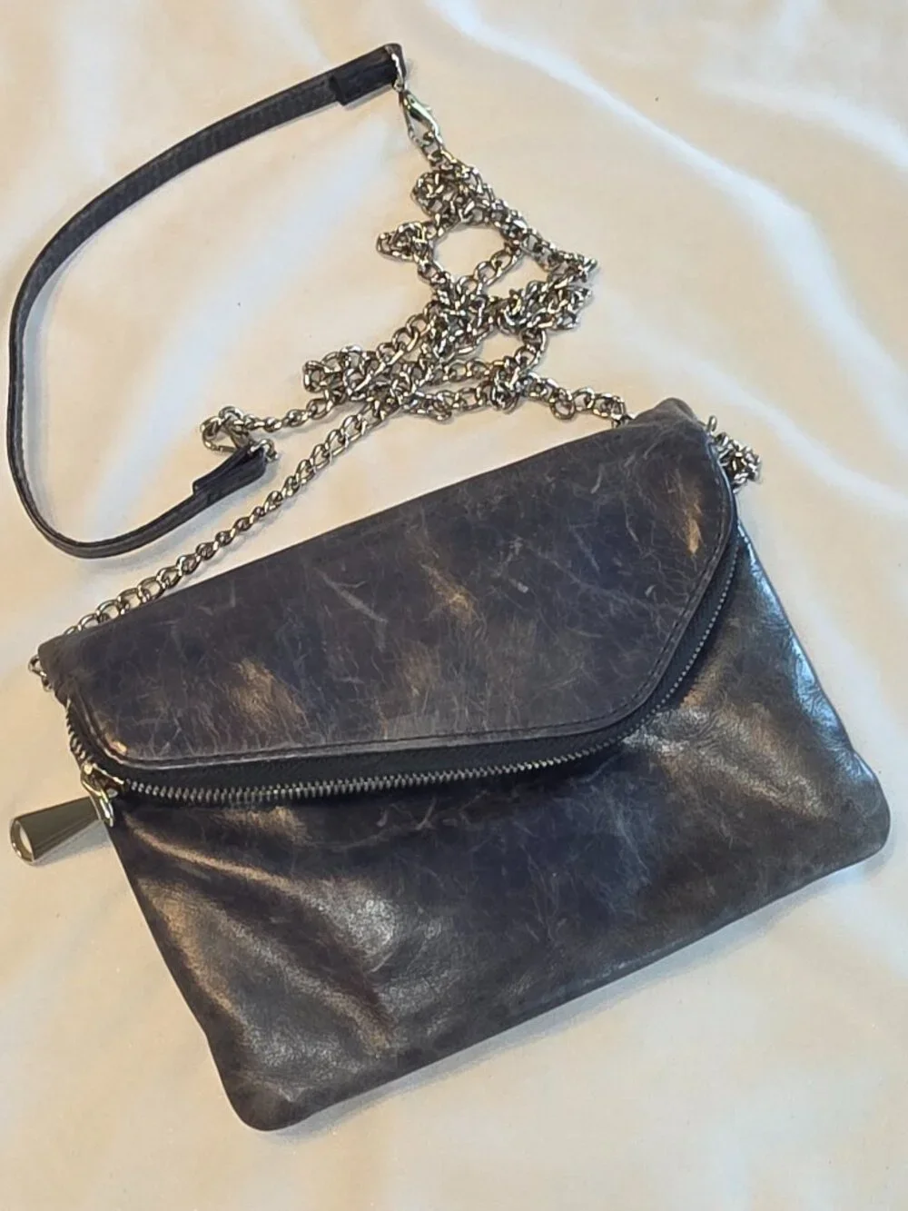 HOBO Daria Convertible Crossbody Leather Bag Purse Blue Clutch Distressed